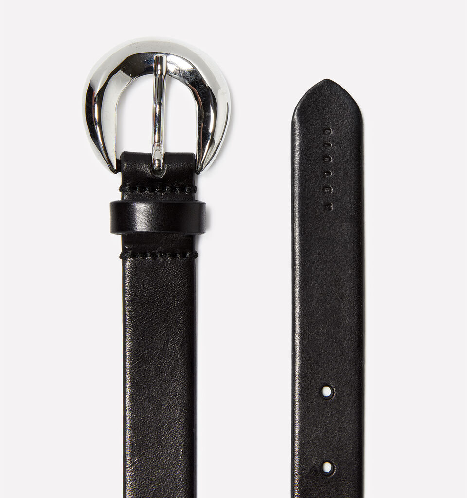 Black belt in 100% leather with domed buckle - women's belts - Black | Sisley image number 2